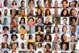 A mosaic of diverse ethnicities and ages, representing a tapestry of humanity in various attire and expressions